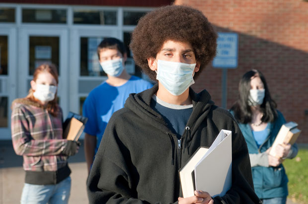 Students with hygene masks to protect from Freshers Flu